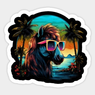 Retro Wave Shetland Pony Horse Palm Design Sticker